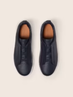 ZEGNA Navy Blue Leather Triple Stitch™ Sneakers - Figura 3
