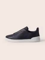 ZEGNA Navy Blue Leather Triple Stitch™ Sneakers - Figura 4