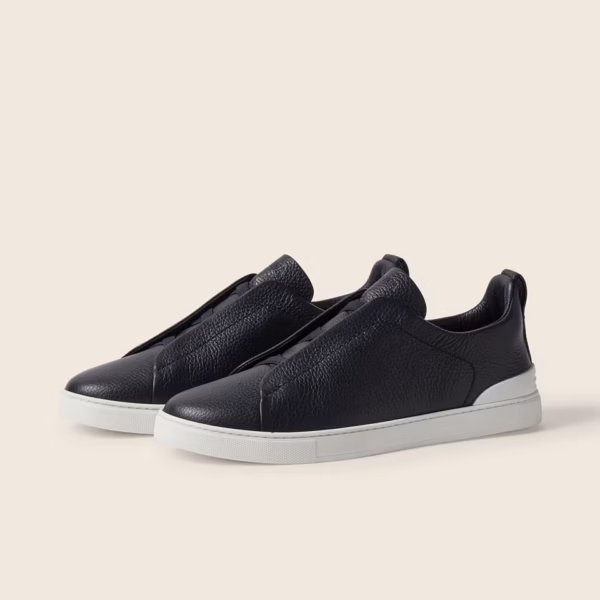 ZEGNA Navy Blue Leather Triple Stitch™ Sneakers